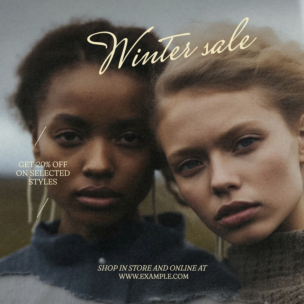 Winter sale Instagram post template, editable text