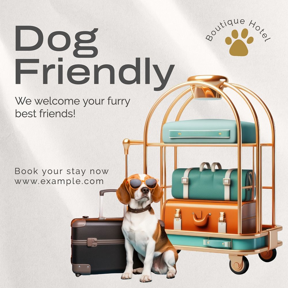 Dog friendly hotel Instagram post template, editable text