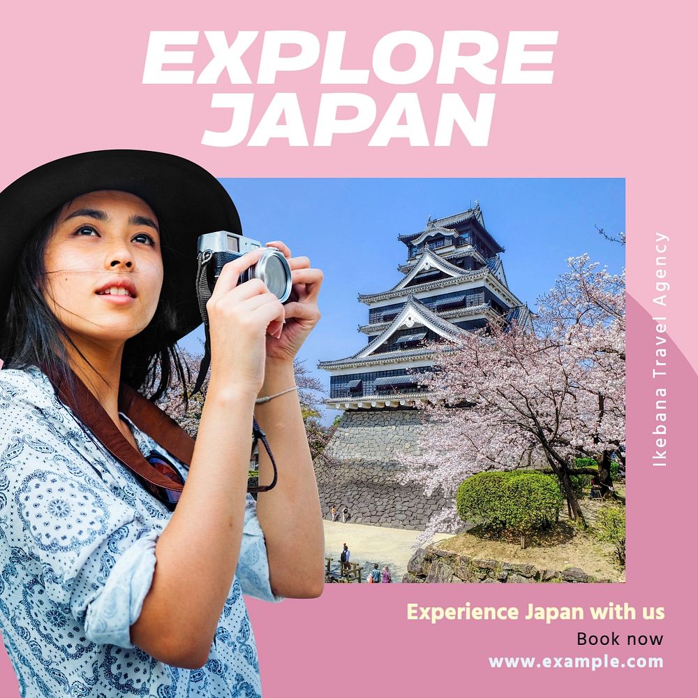 Japanese travel agency Instagram post template, editable text