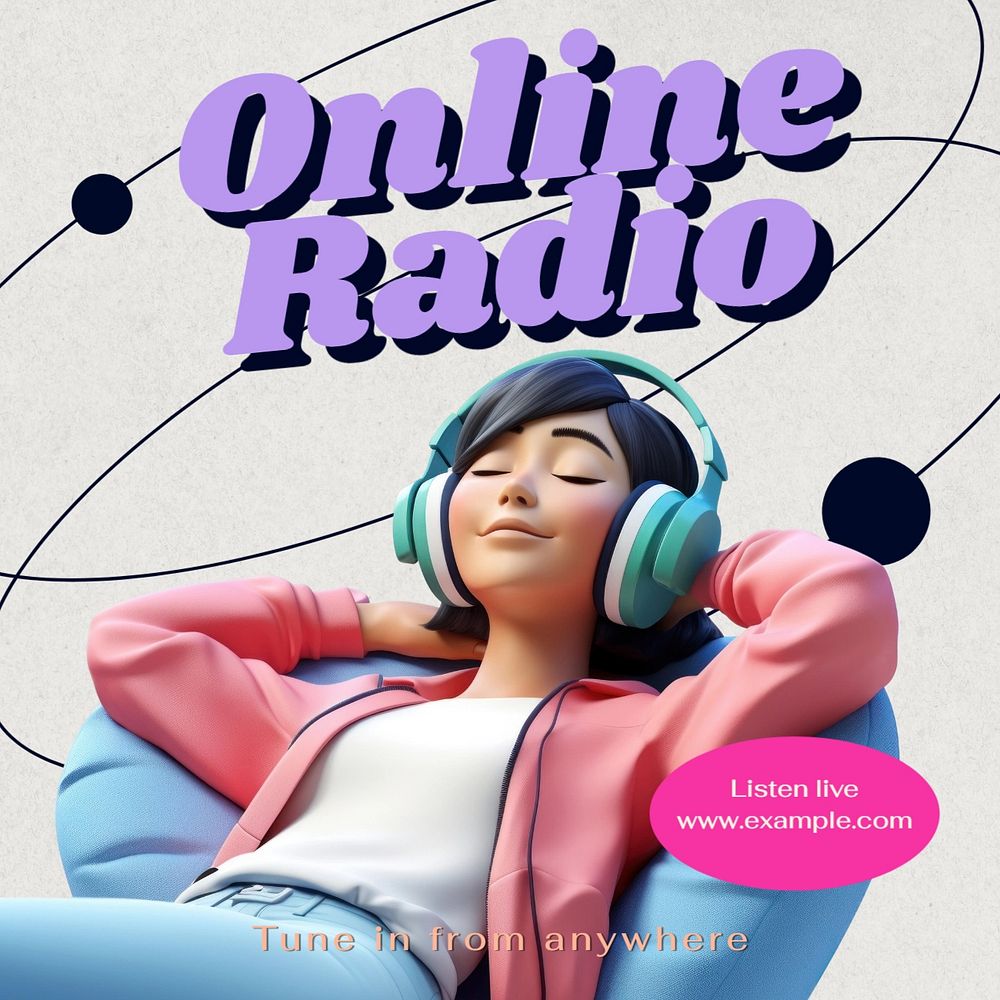 Online radio Instagram post template, editable text