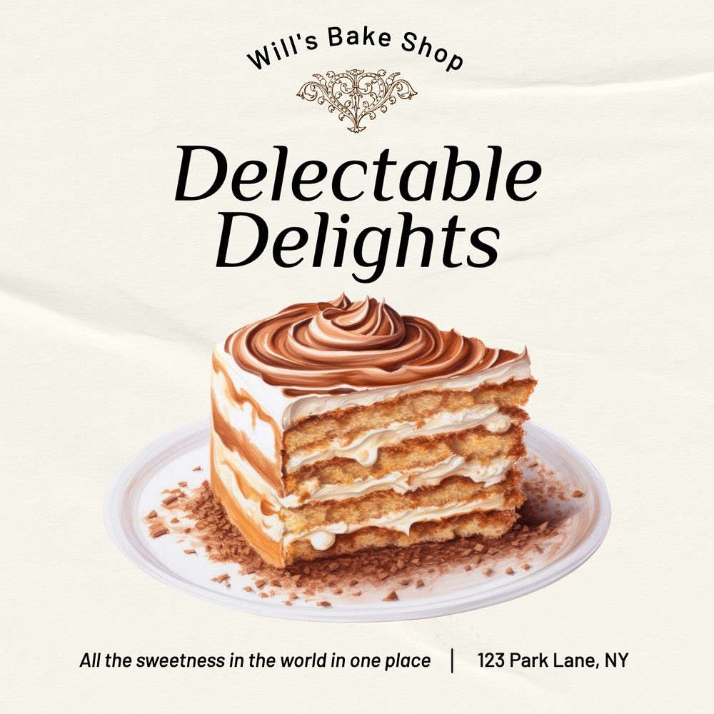 Bakery Instagram post template, editable text