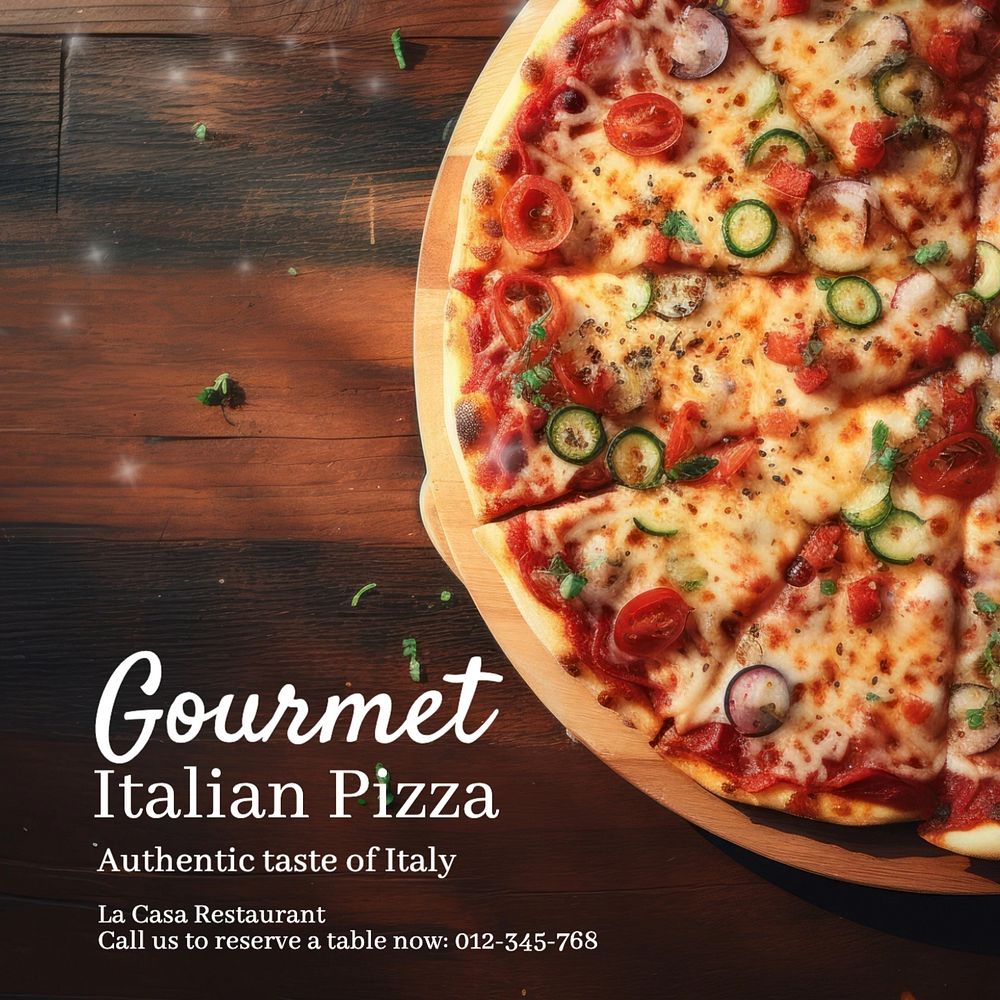 Gourmet Italian pizza Instagram post template, editable text