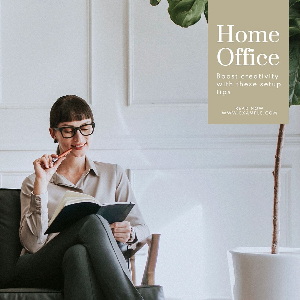 Home office Instagram post template, editable text