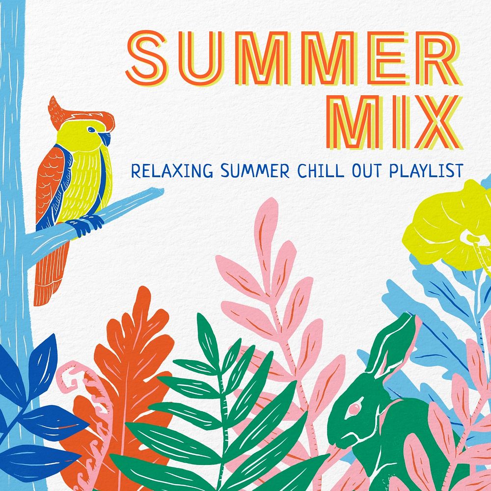 Summer mix playlist Instagram post template, editable text