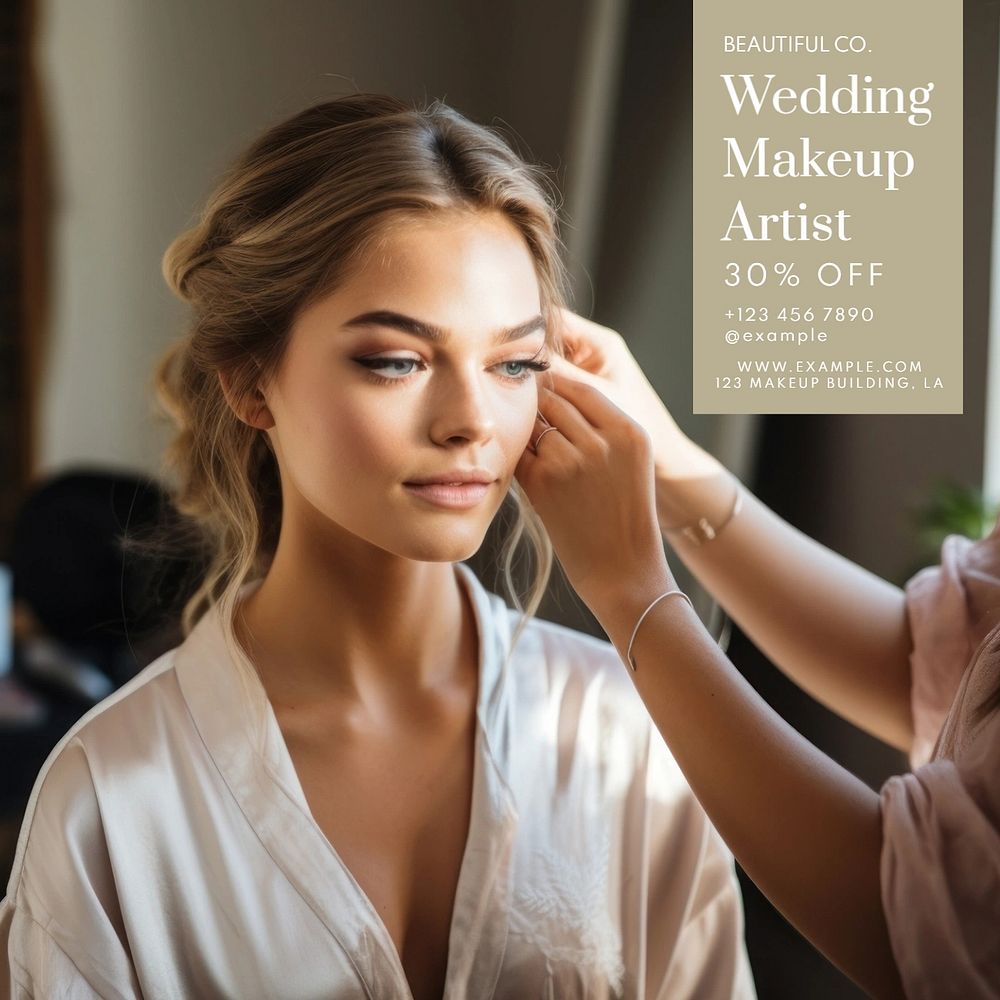 Wedding makeup artist Instagram post template, editable text