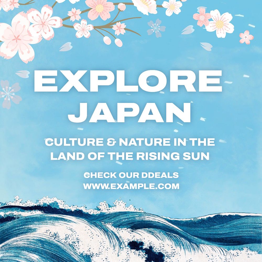 Japanese travel agency Instagram post template, editable text