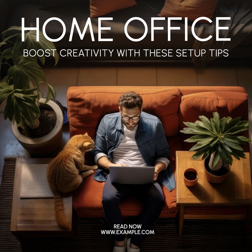 Home office Facebook post template, editable design