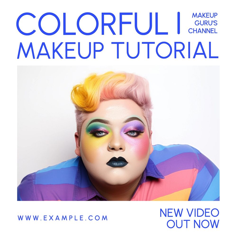 Colorful makeup tutorial Instagram post template, editable text
