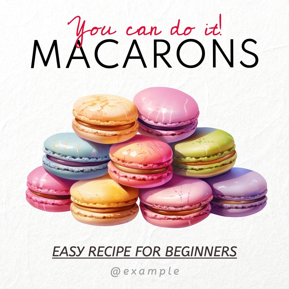 Macarons recipe Instagram post template, editable text