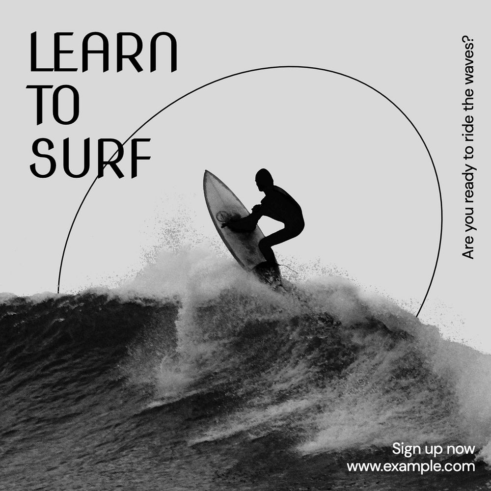 Learn surfing Instagram post template, editable text