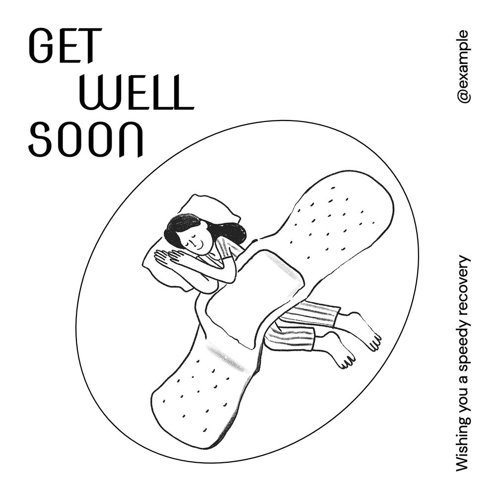 Get well soon Instagram post template, editable text