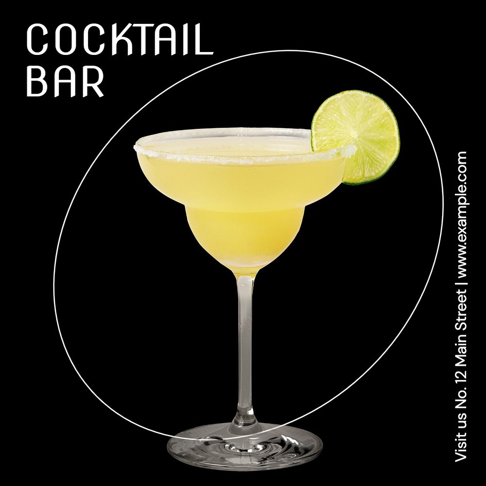 Cocktail bar Instagram post template, editable text