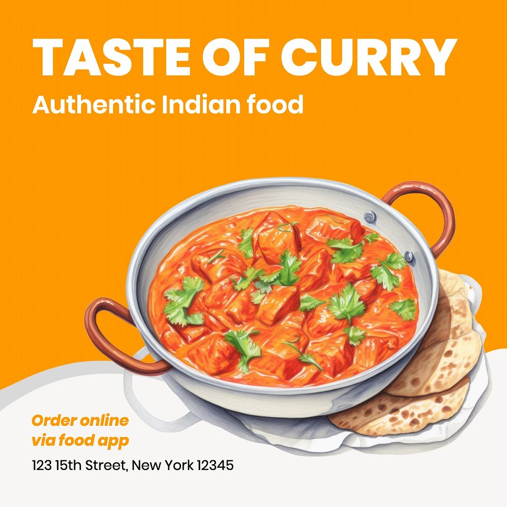 Indian restaurant Instagram post template, editable text