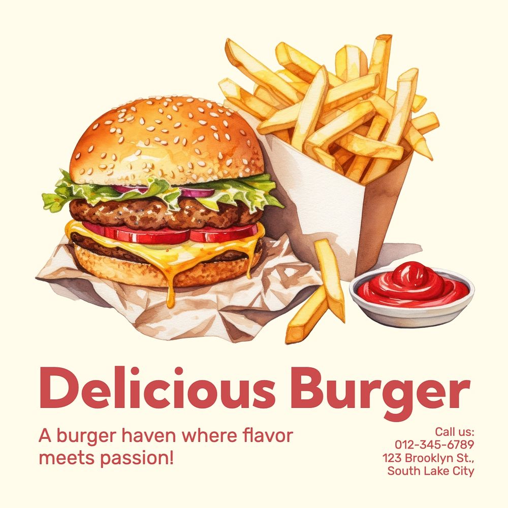 Delicious burger post template, editable social media design