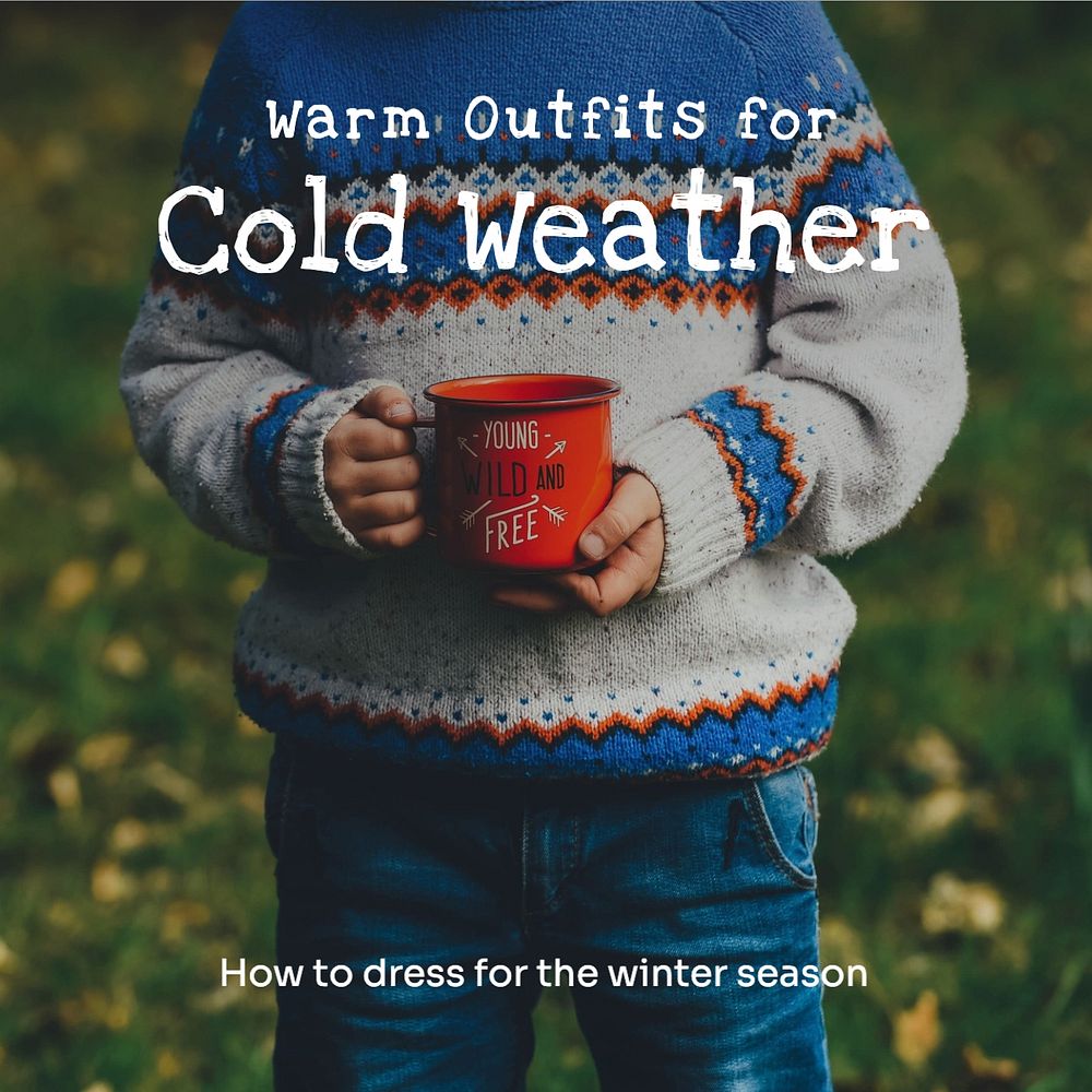 Warm outfits Instagram post template, editable text