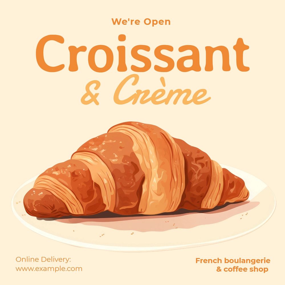 Croissant & bakery Instagram post template, editable text