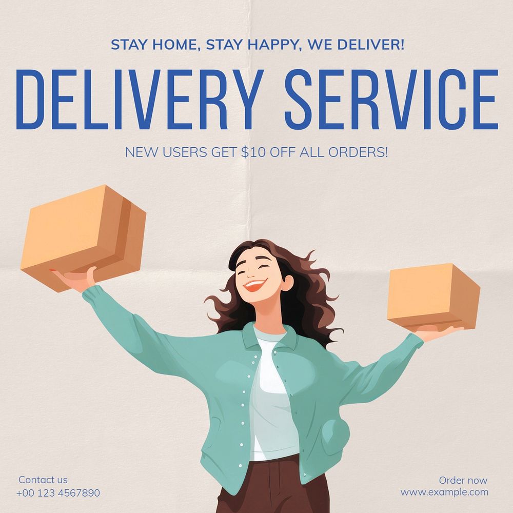 Delivery service Instagram post template, editable text