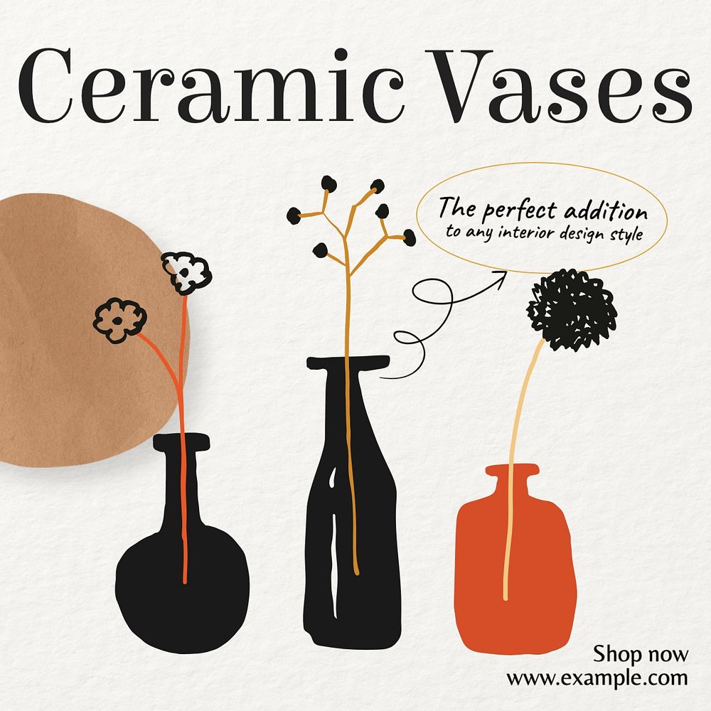 Ceramic vases Instagram post template, editable text