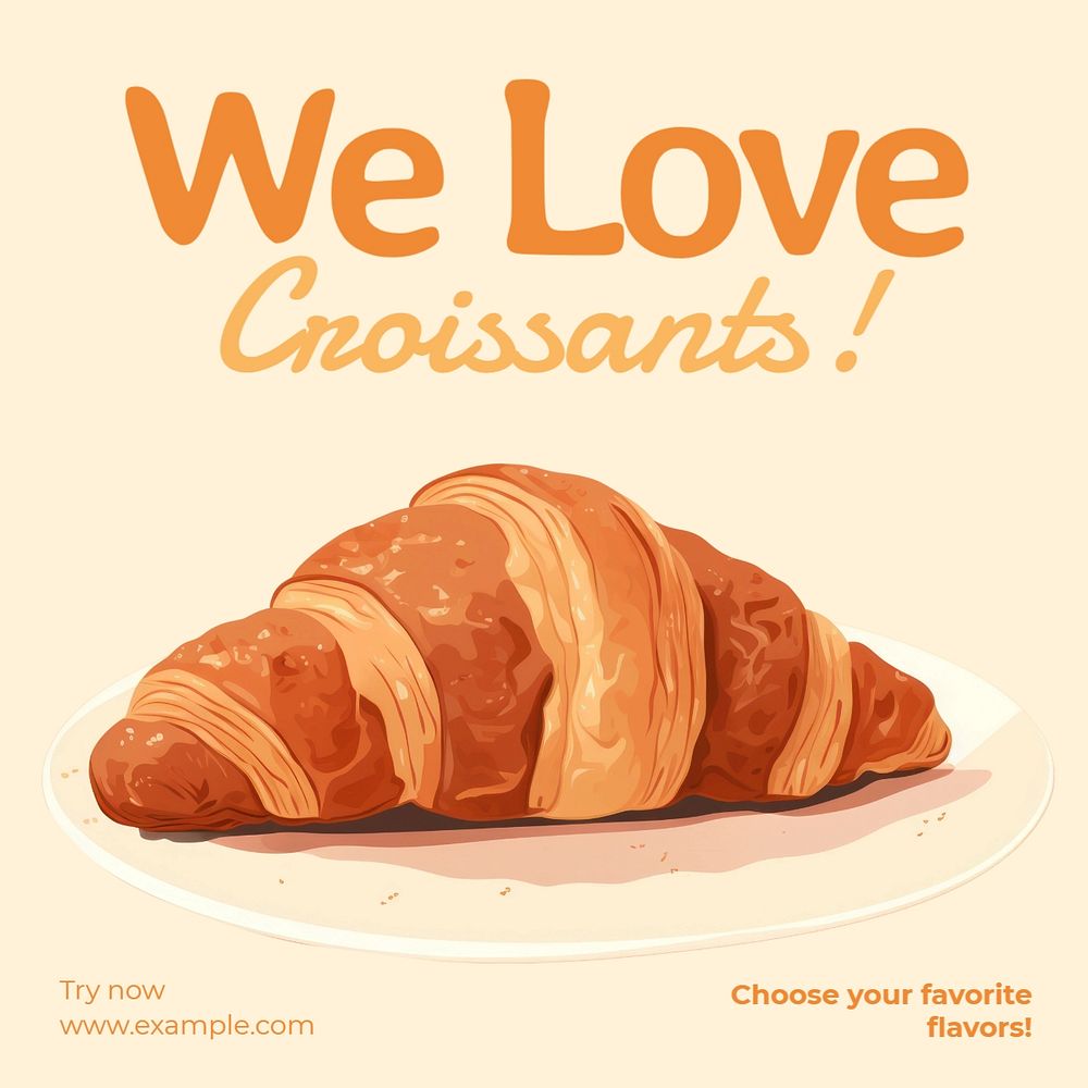 Croissant bakery shop Instagram post template, editable text