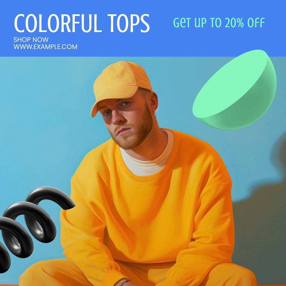 Colorful tops Instagram post template, editable text