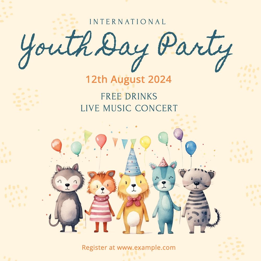 Youth day party Instagram post template, editable text