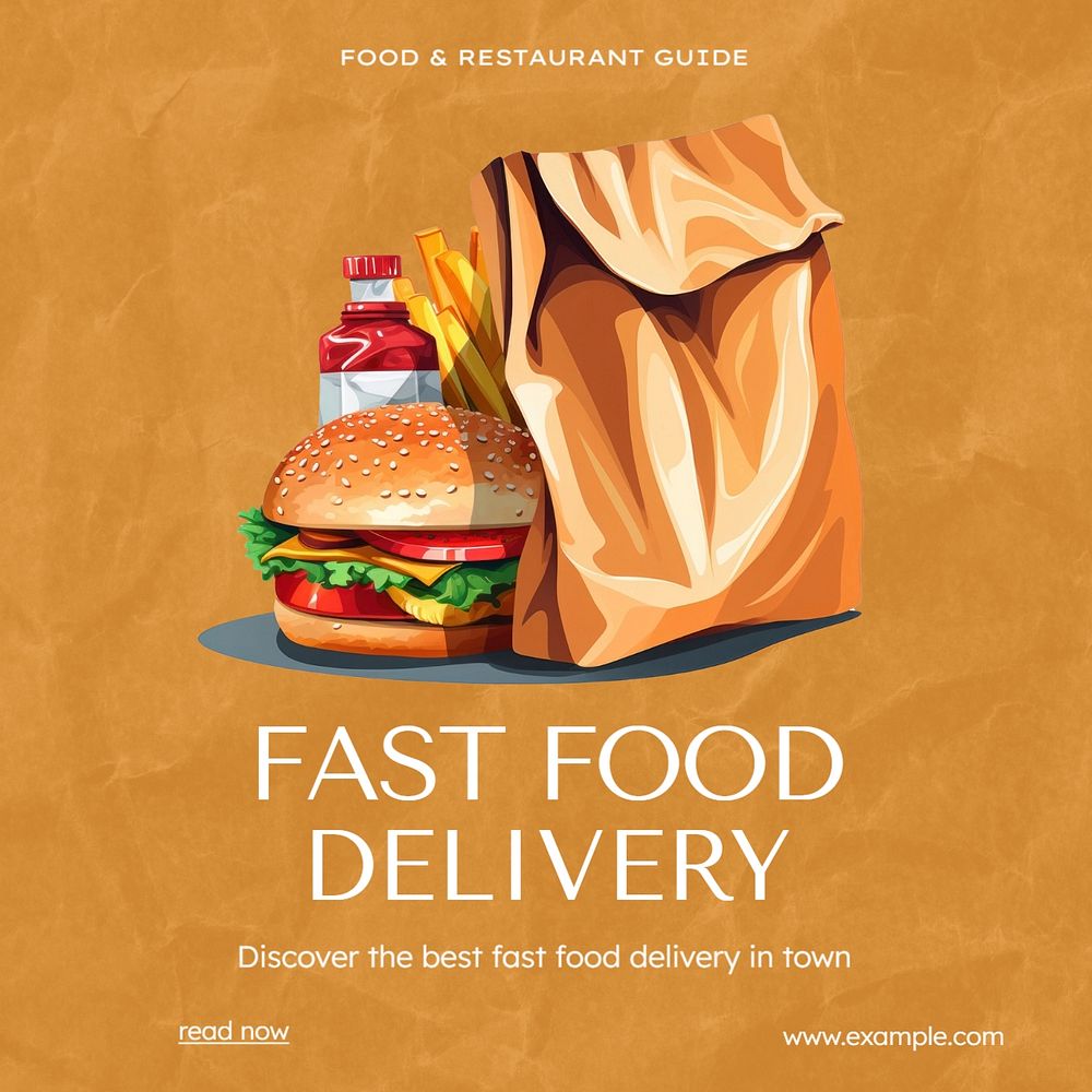 Fast food delivery Instagram post template, editable text