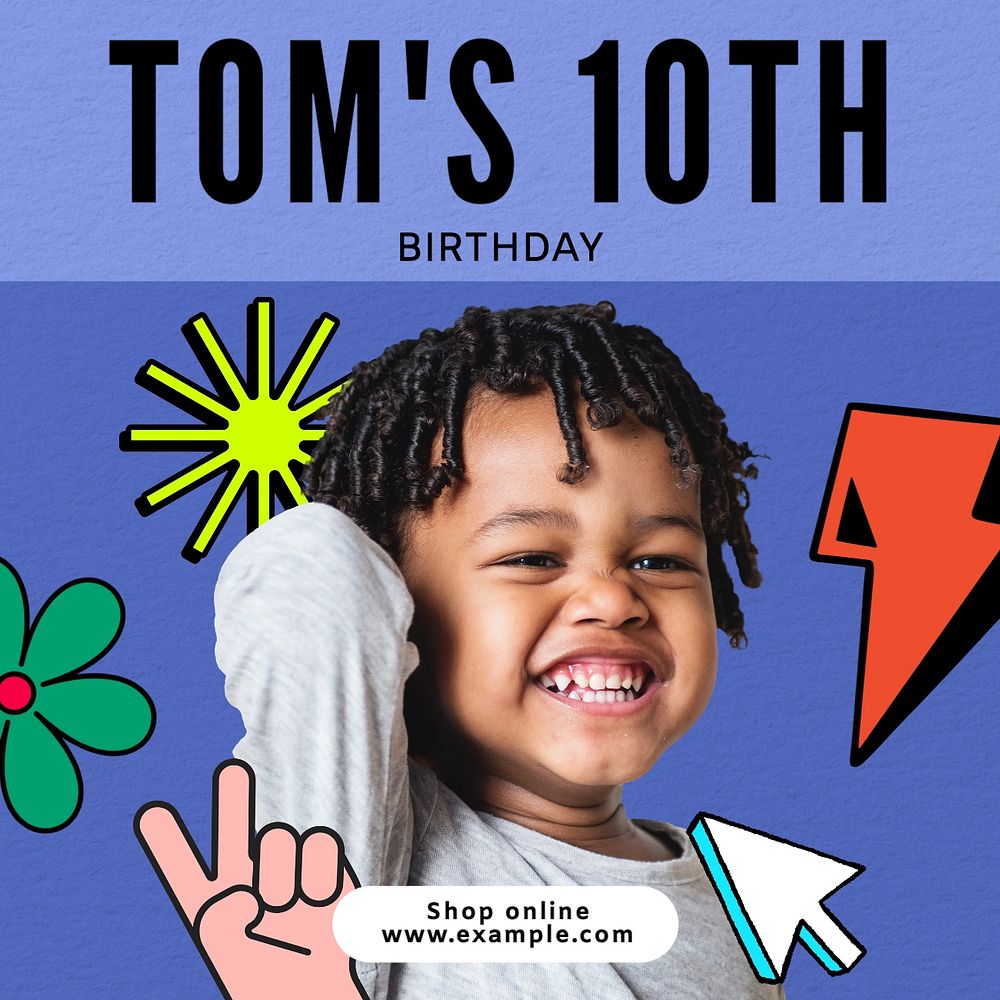 Kids birthday Instagram post template, editable text