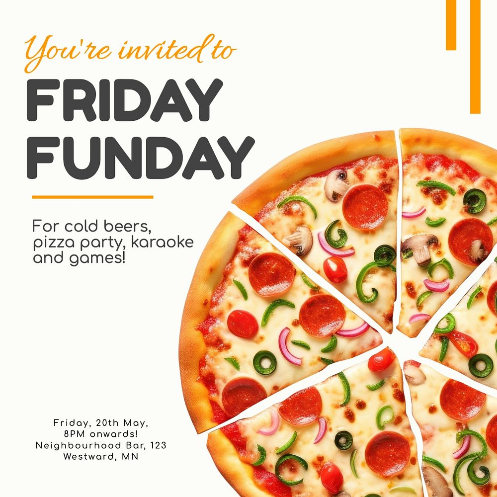 Tgif party invitation Instagram post template, editable text