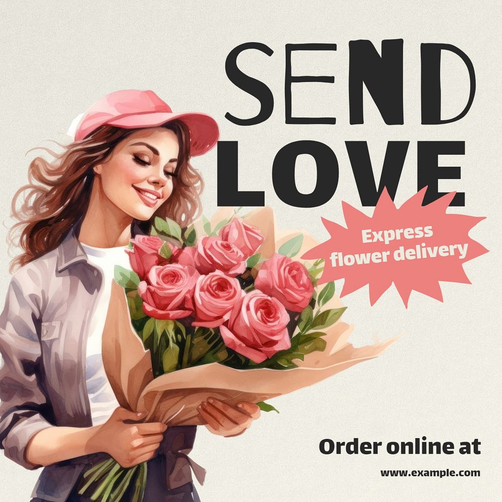 Flower delivery Instagram post template, editable text