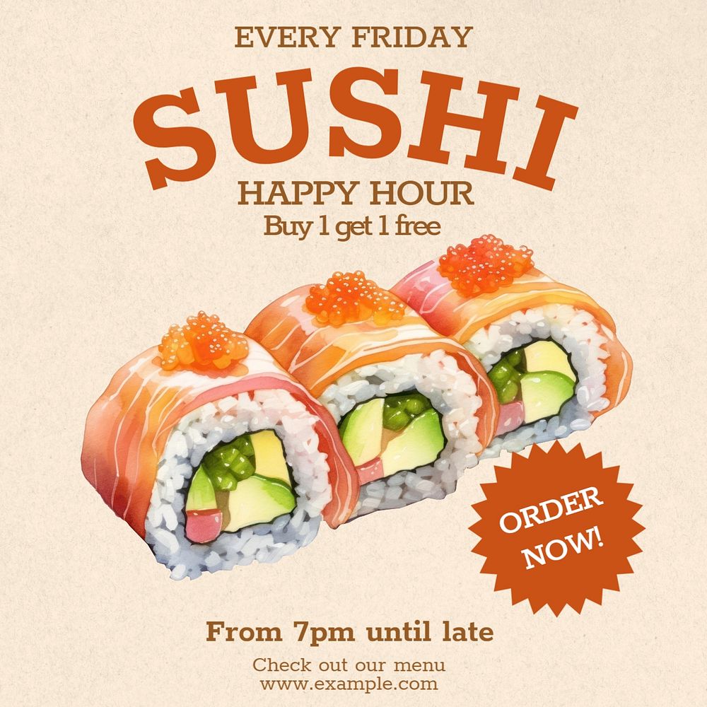 Sushi Instagram post template, editable text