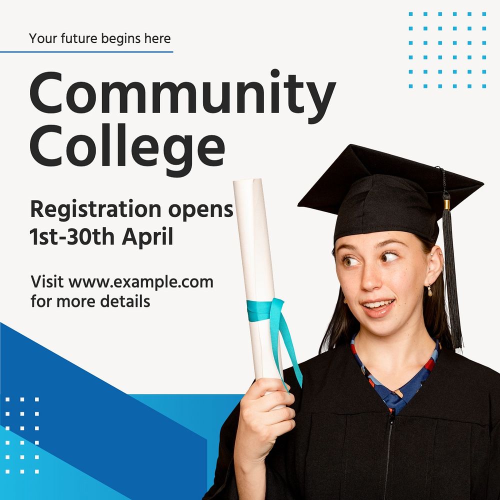 Community college admission Instagram post template, editable text