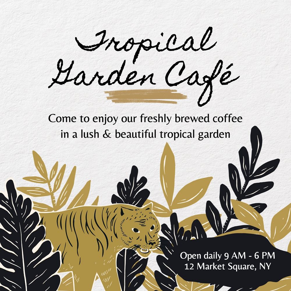 Tropical cafe Instagram post template, editable text