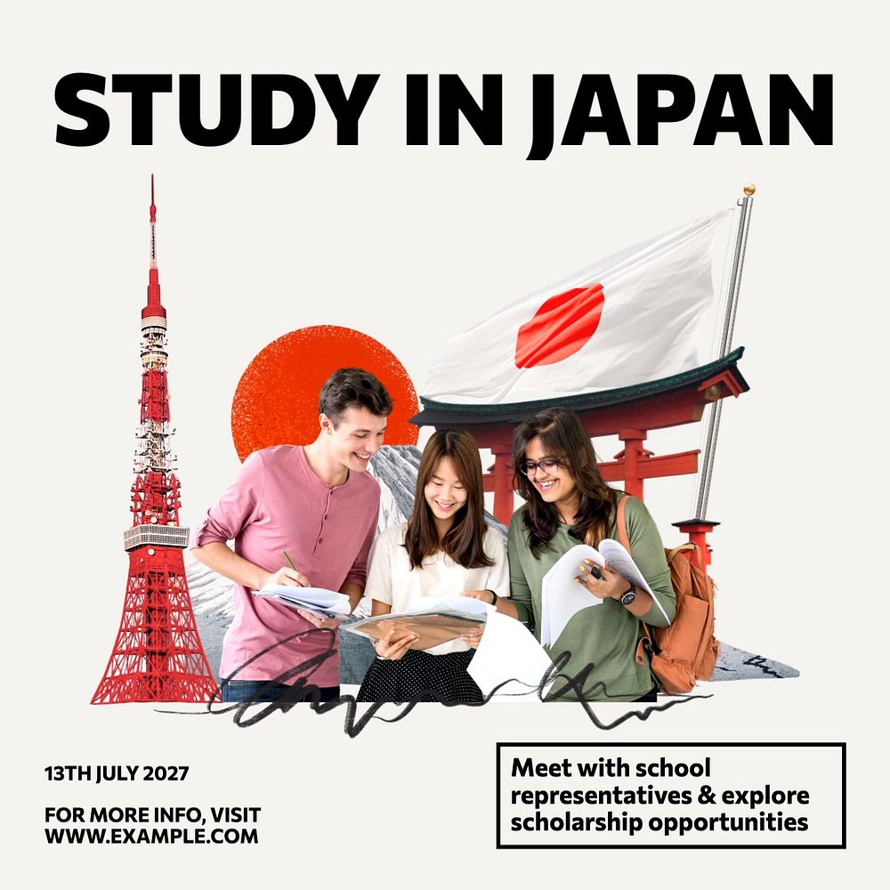 Study abroad Instagram post template, editable text