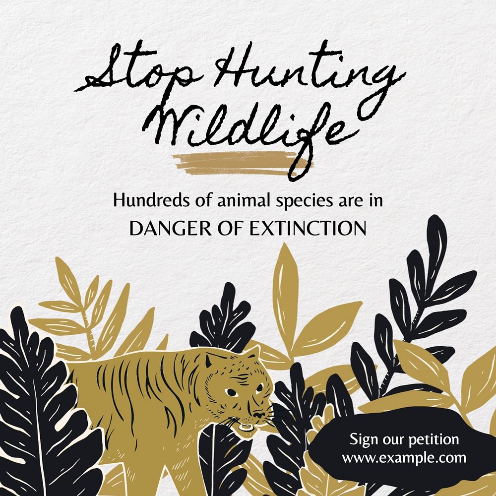 Stop hunting wildlife Instagram post template, editable text