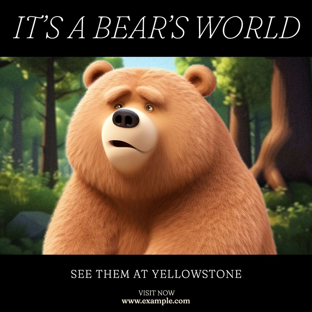 Bears at Yellowstone Instagram post template, editable text