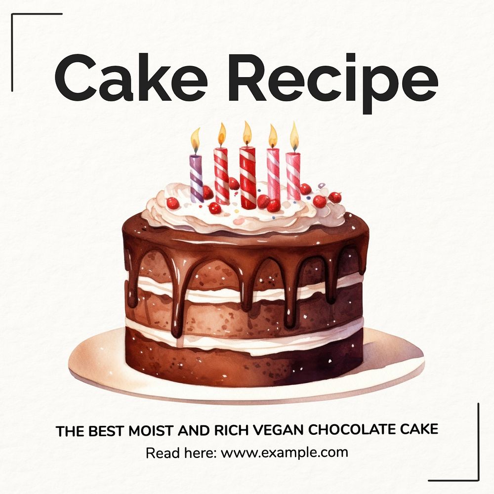 Cake Recipe Instagram post template, editable text