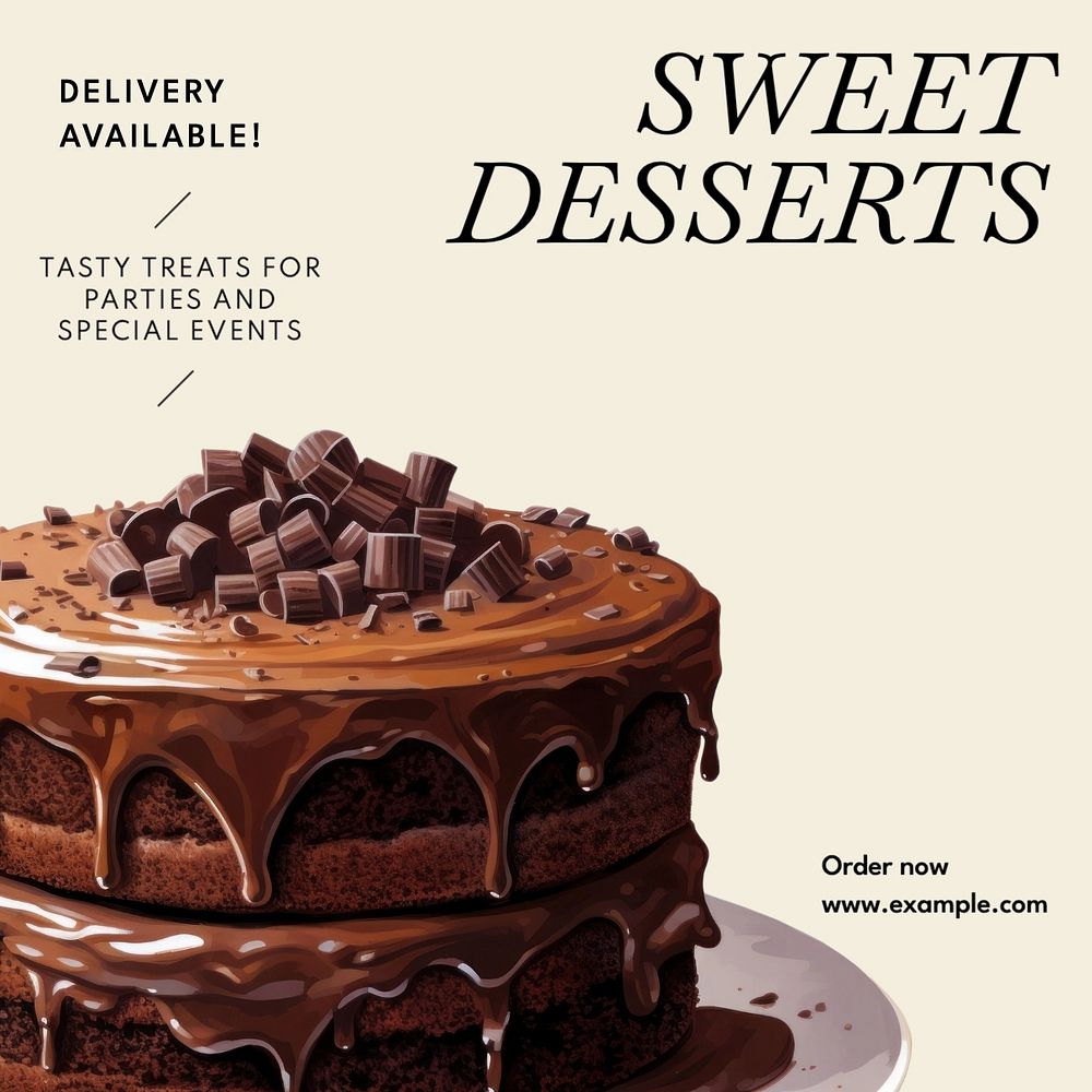 Sweet desserts Instagram post template, editable text