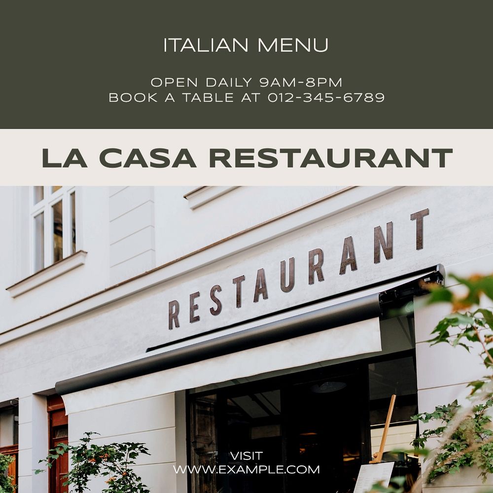 Italian food menu Instagram post template, editable text