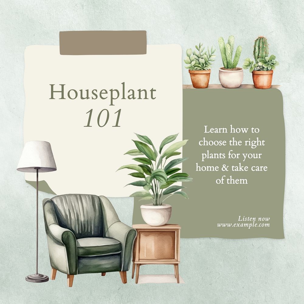 Houseplant podcast Facebook post template, editable design