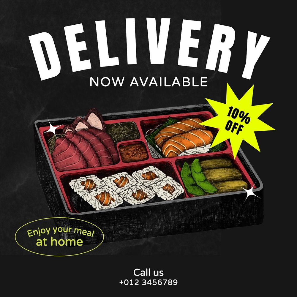 Delivery now available Instagram post template, editable text