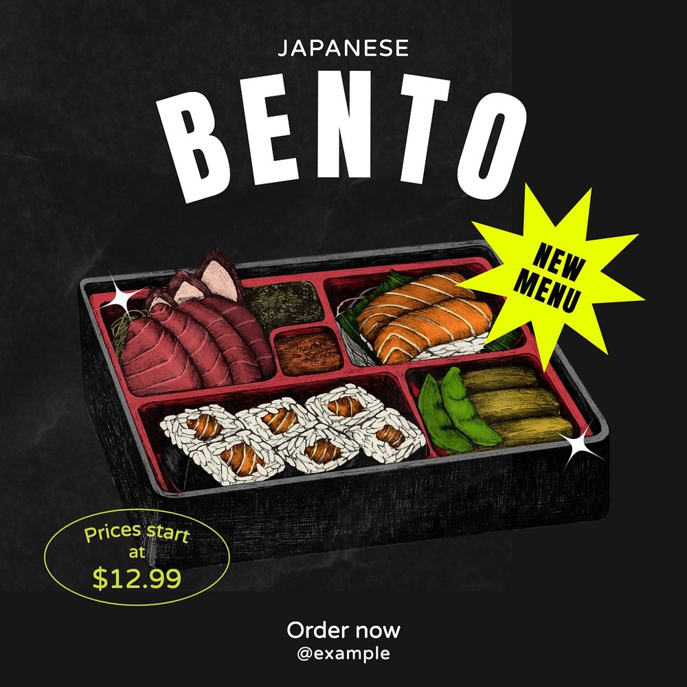 Japanese bento Instagram post template, editable text