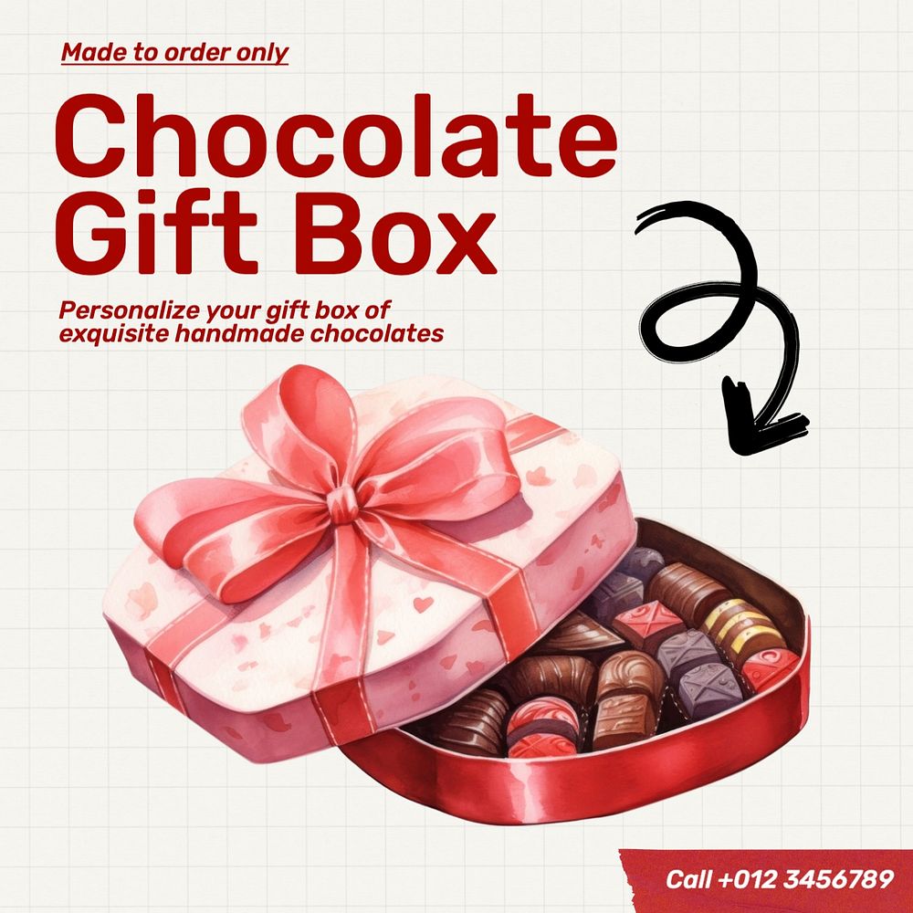 Chocolate gift box Instagram post template, editable text