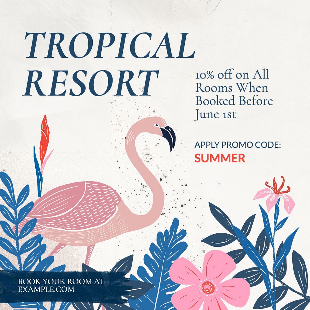 Tropical resort Instagram post template, editable text