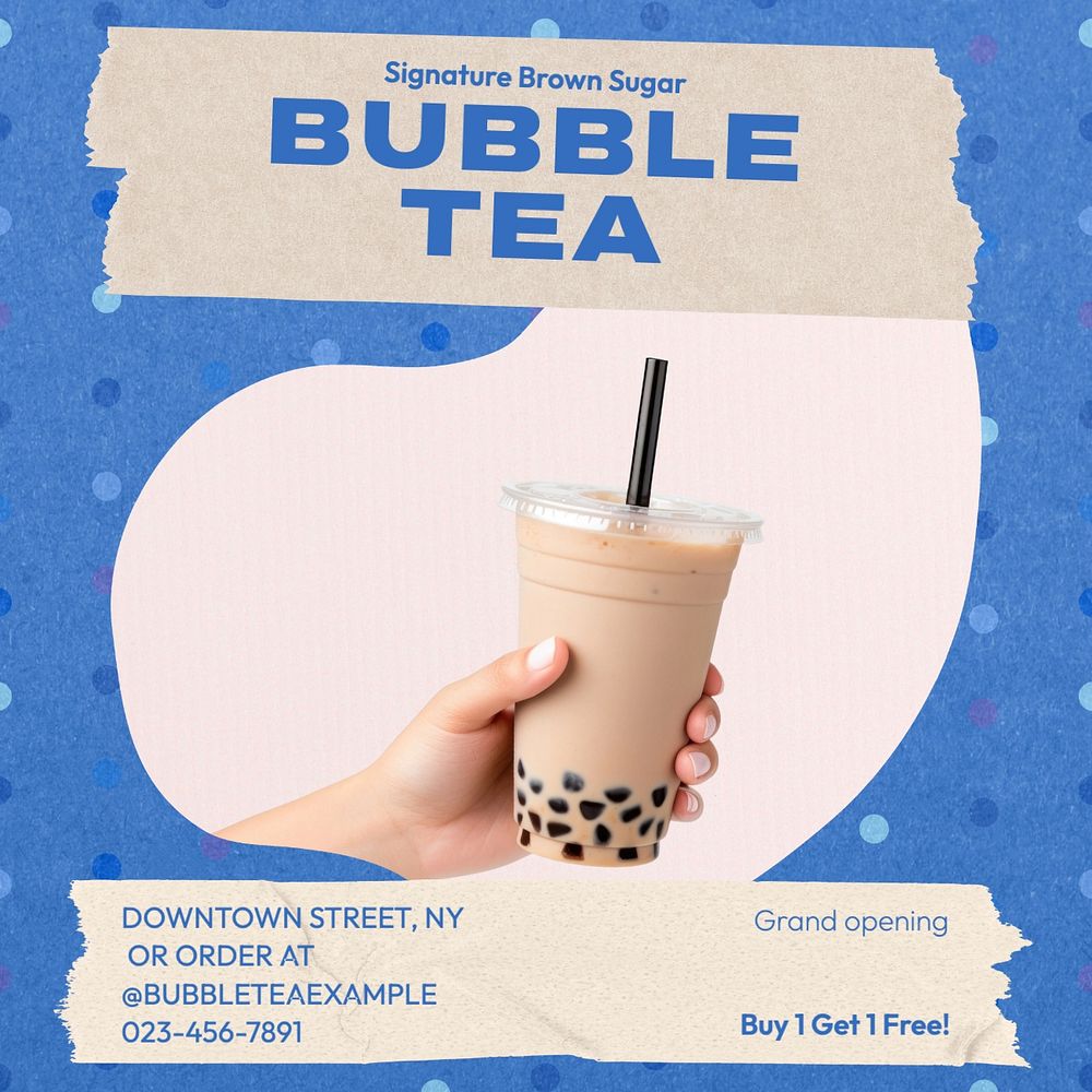 Bubble tea Instagram post template, editable text