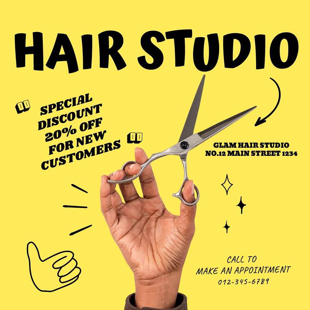 Hair studio Instagram post template, editable text