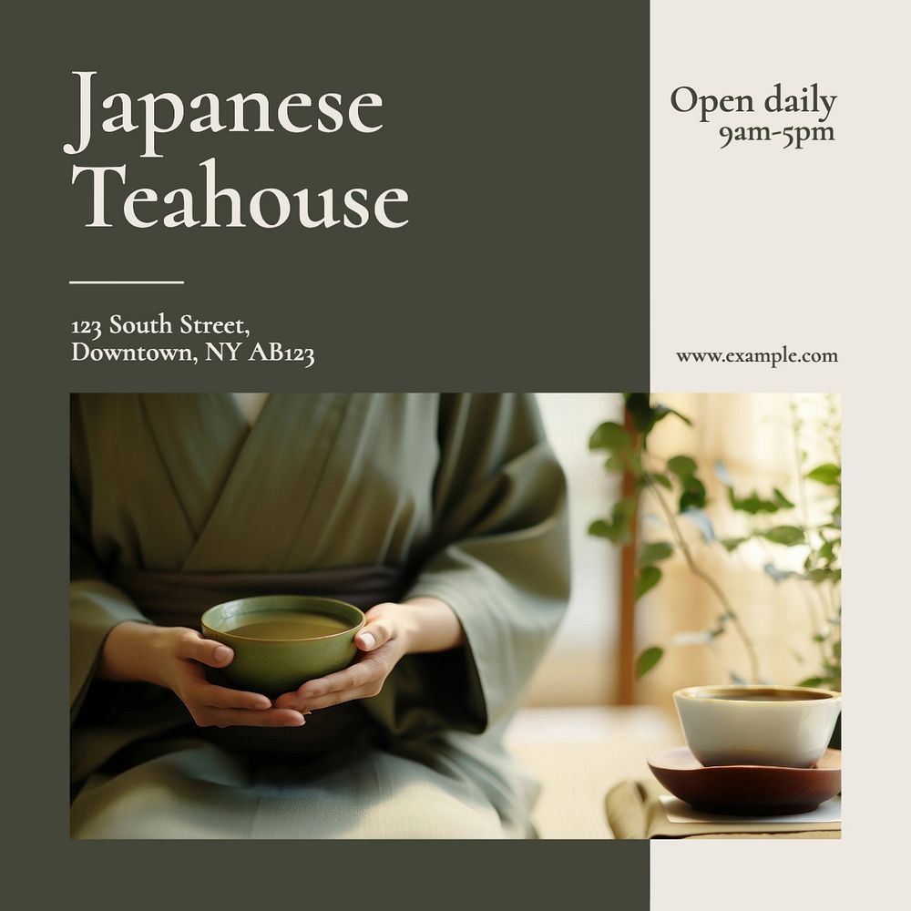 Japanese teahouse Instagram post template, editable text