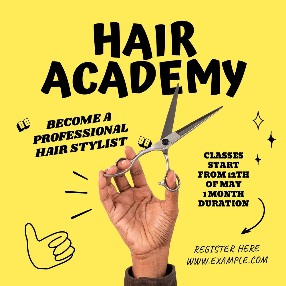 Hair academy Instagram post template, editable text