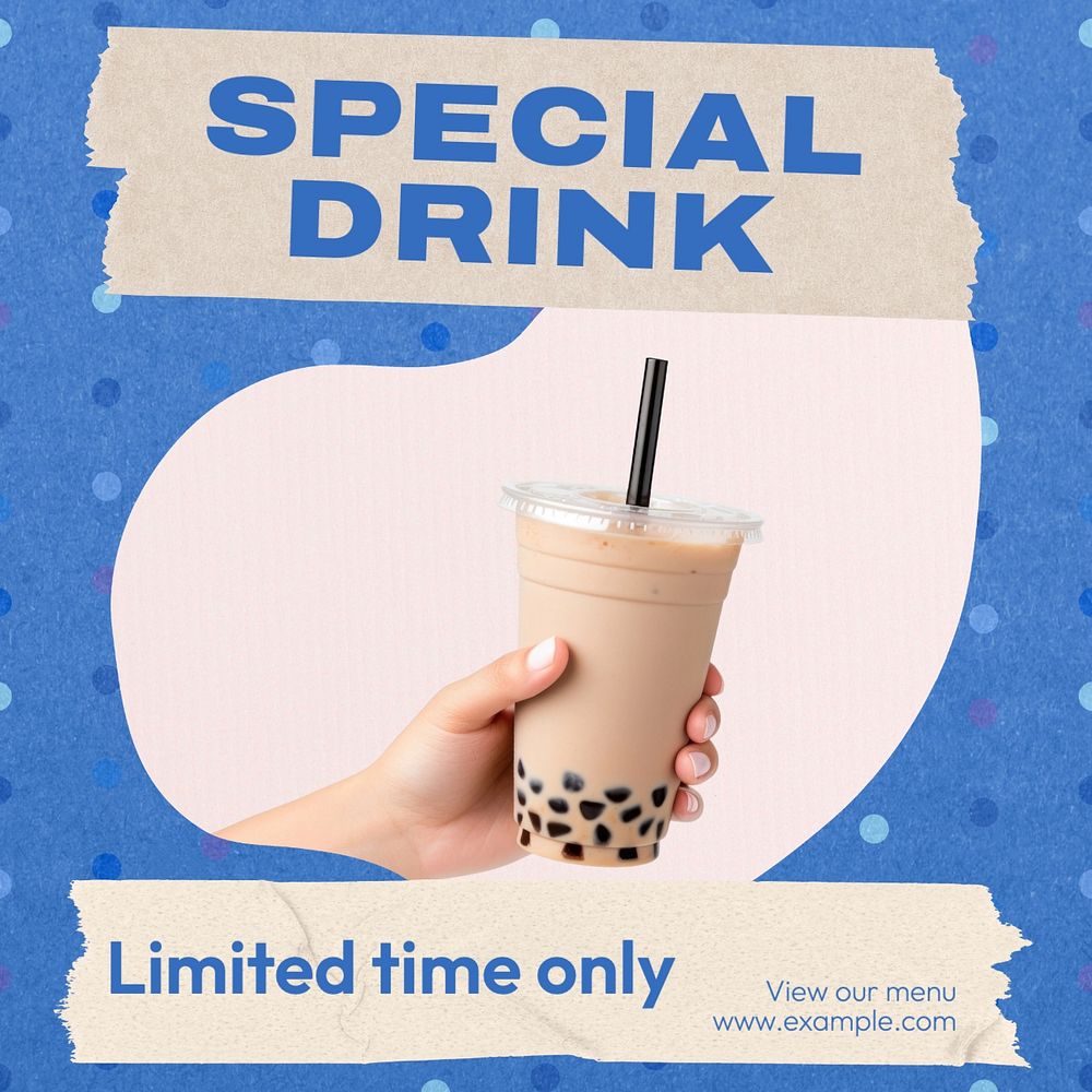 Special drink Instagram post template, editable text