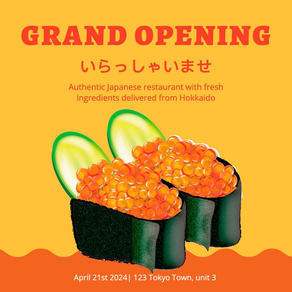 Restaurant grand opening Instagram post template, editable text