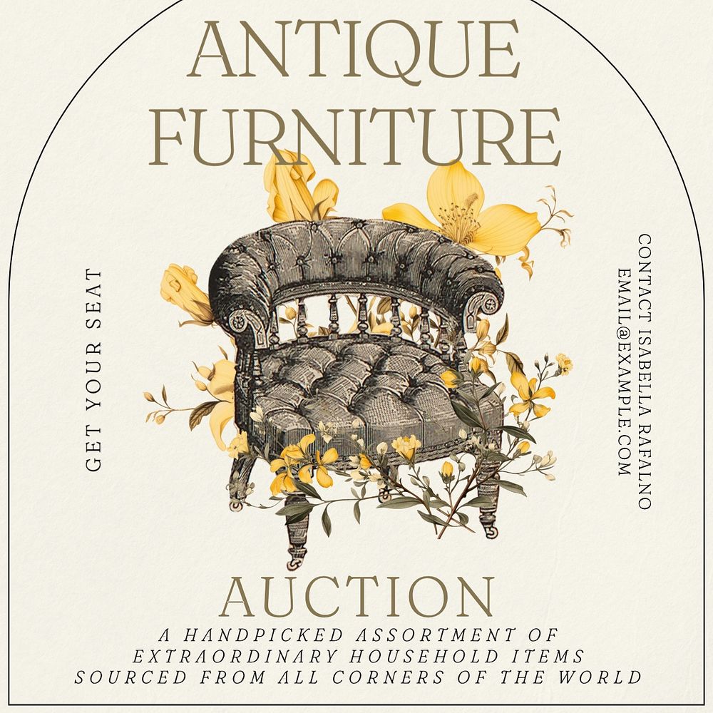 Antique furniture auction Instagram post template, editable text